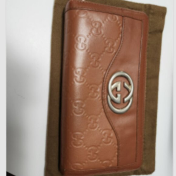 Gucci Brown Leather Wallet Guccissima Icon Zip Around & Pouch - Picture 1 of 7